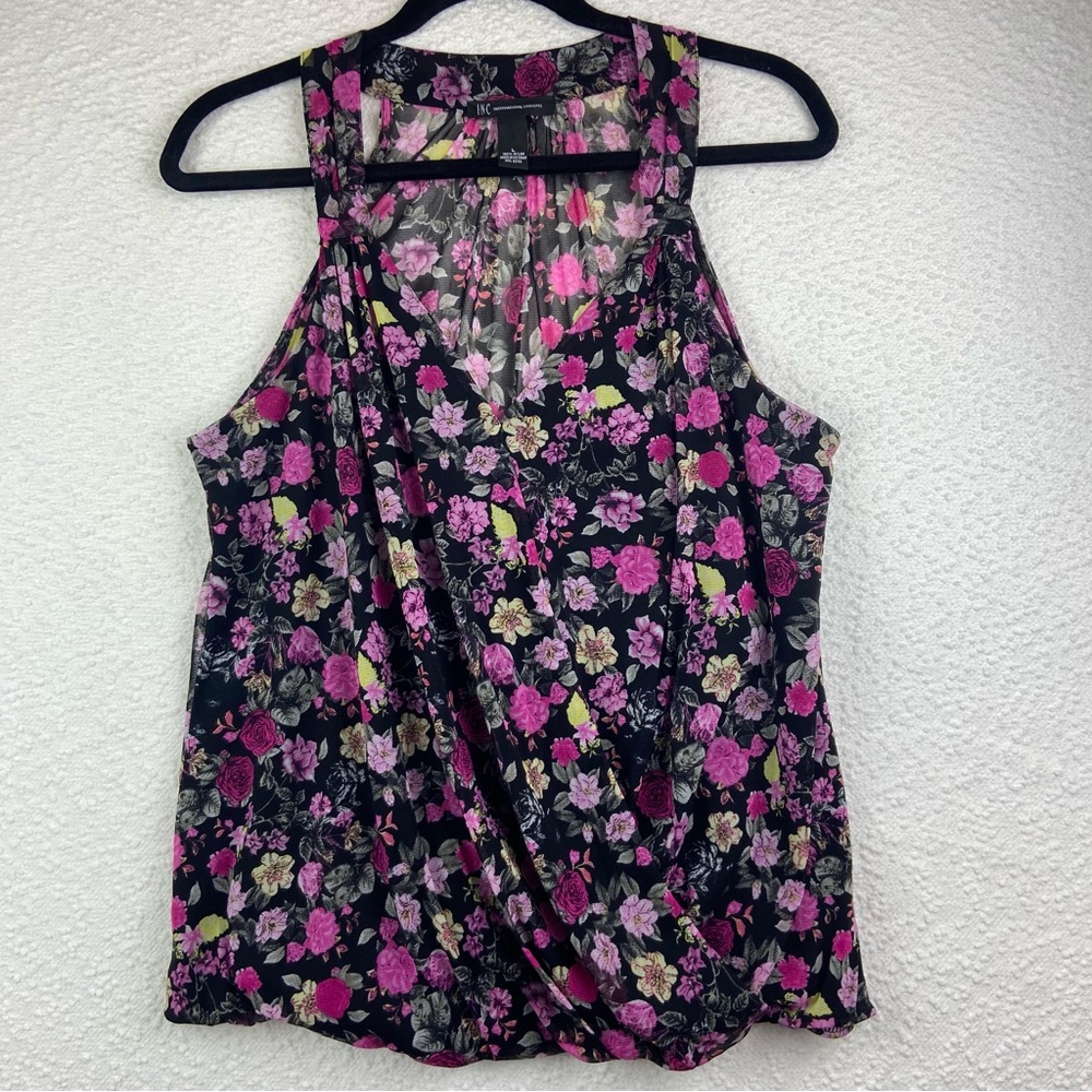 INC International Concepts Floral Tank Top - Pink and Black